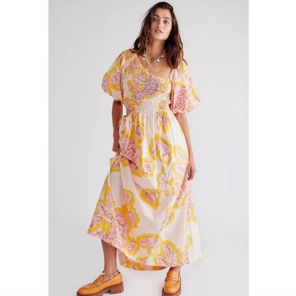NEW Free People Kalina Printed Floral Cut-out Women Midi Dress Lilac/Yellow - Picture 10 of 10